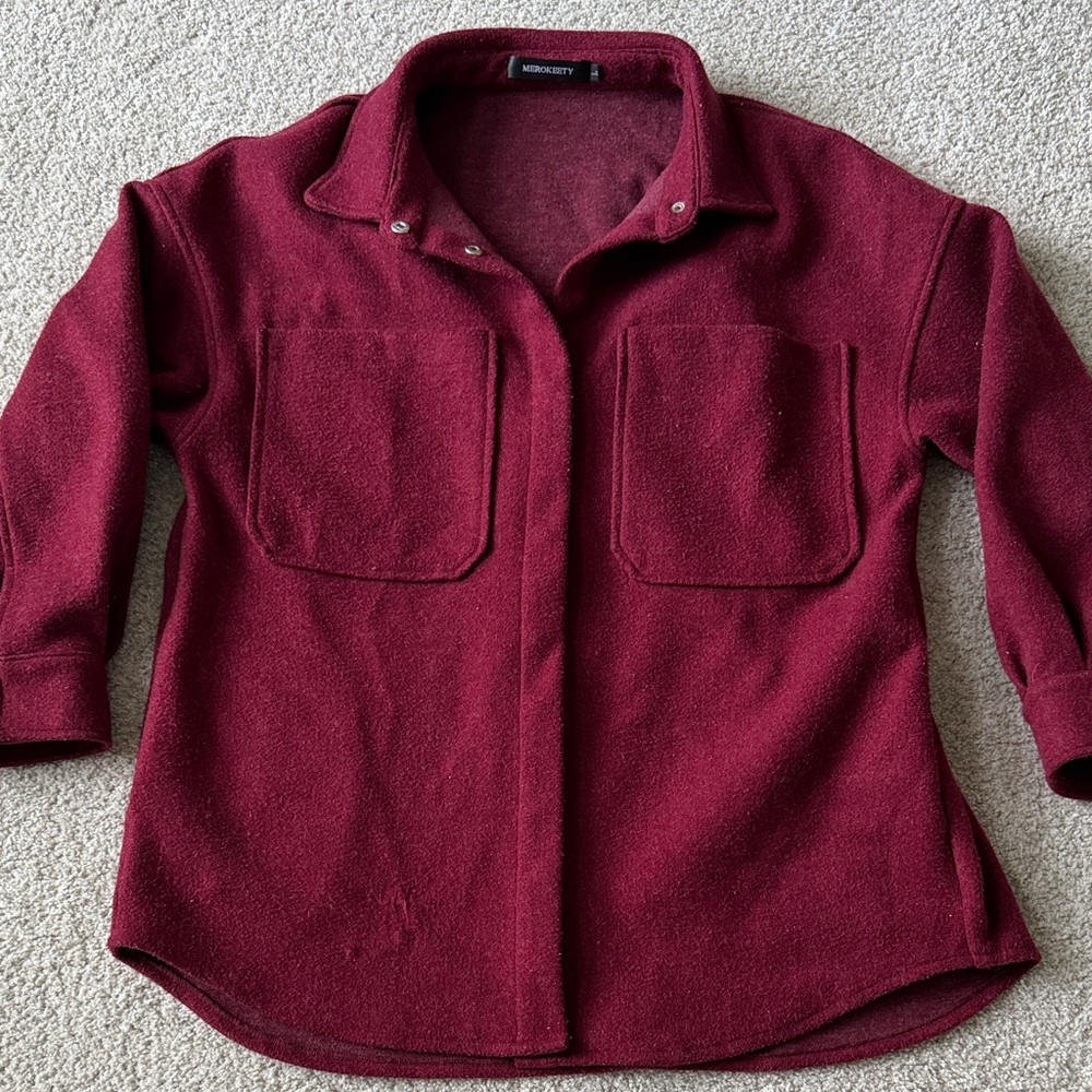 Women’s Burgundy Button-Up Shacket (large)